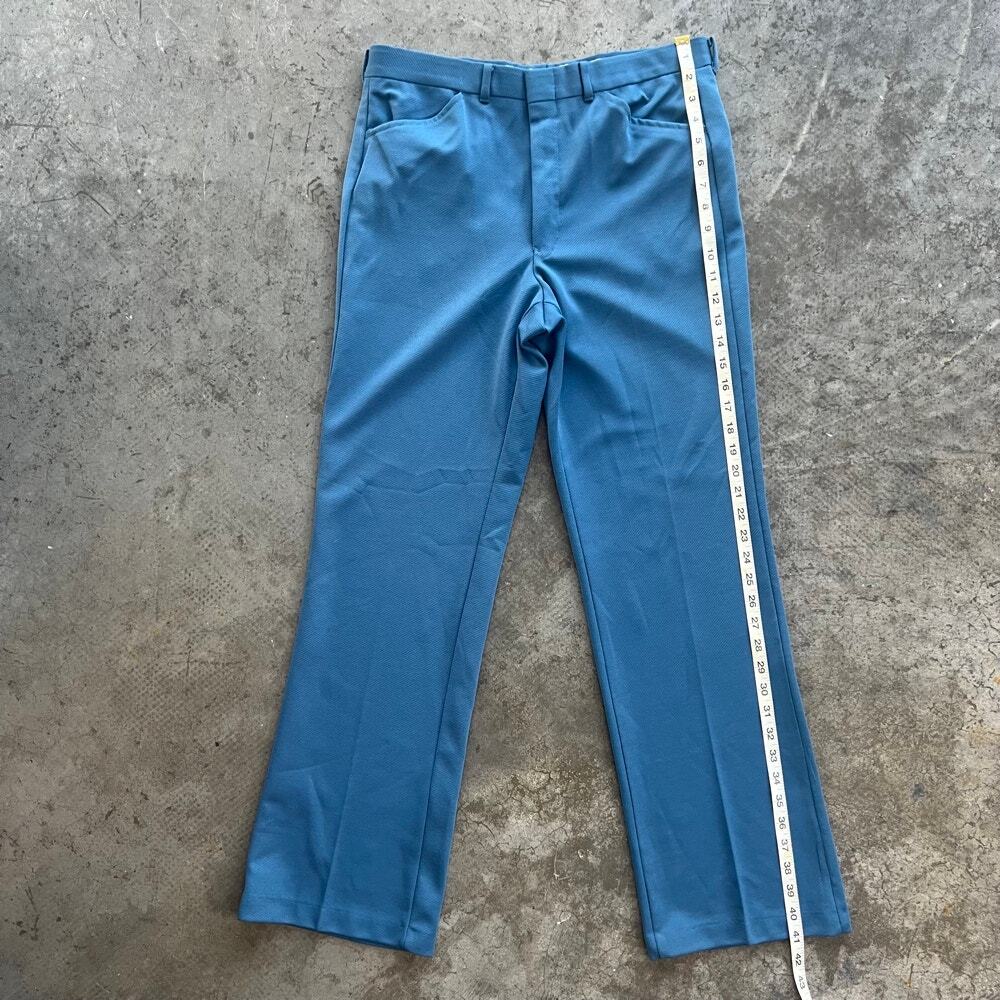 Vintage 70s Blue Textured Polyester Slacks Talon Zipper 34 - Picture 8 of 10